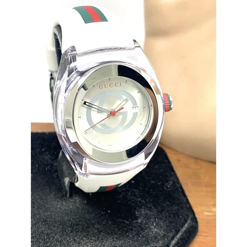 GUCCI Women's Watch SYNC YA137302 Swiss Quartz White Rubber Band 36mm - Picture 13 of 14